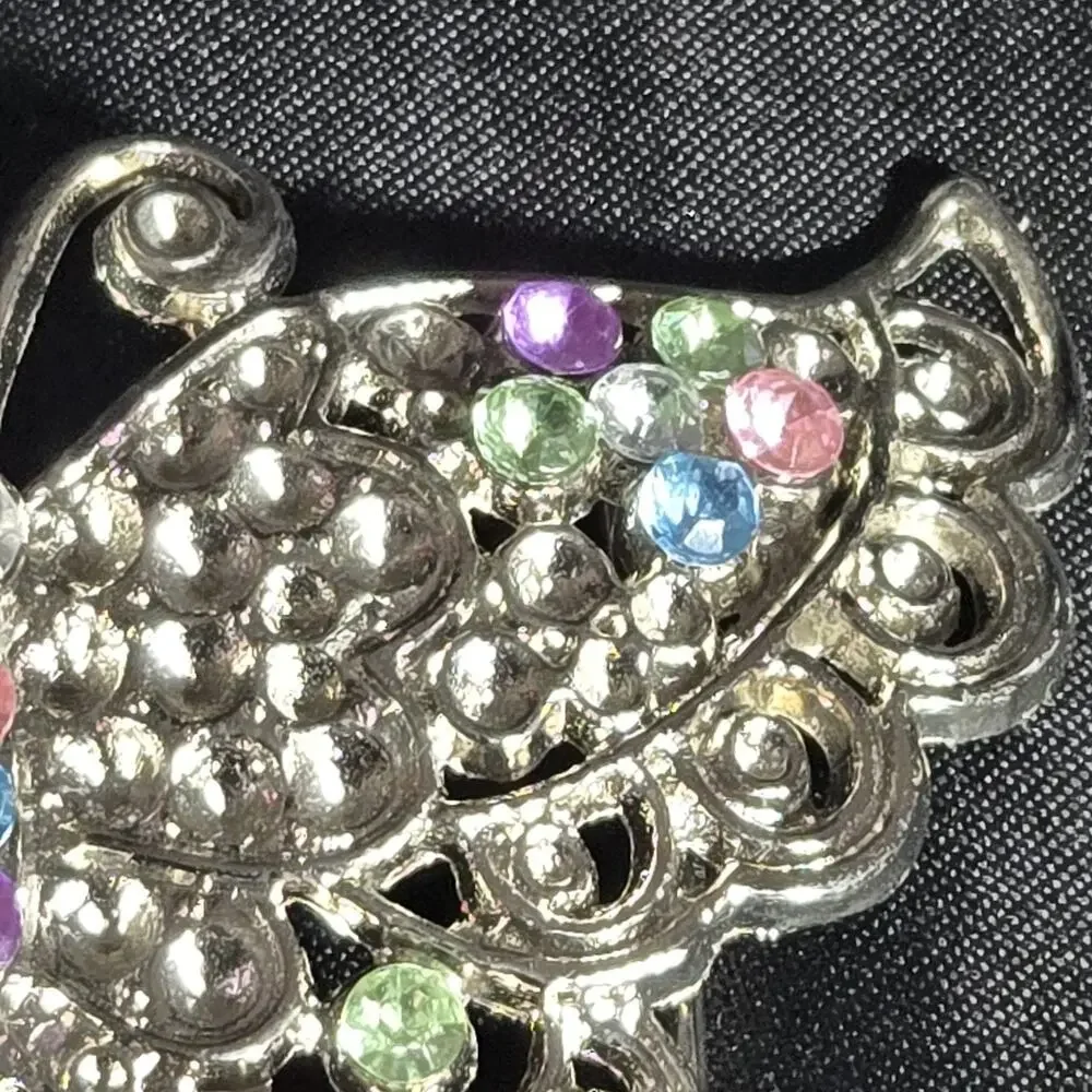 Vintage Butterfly Belt Buckle‎ Silver Tone Blue Pink Green Pastel Rhinestones